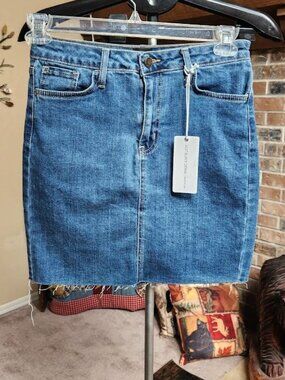 NWT Just Black Denim Sz Small blue jean  frayed hem skirt